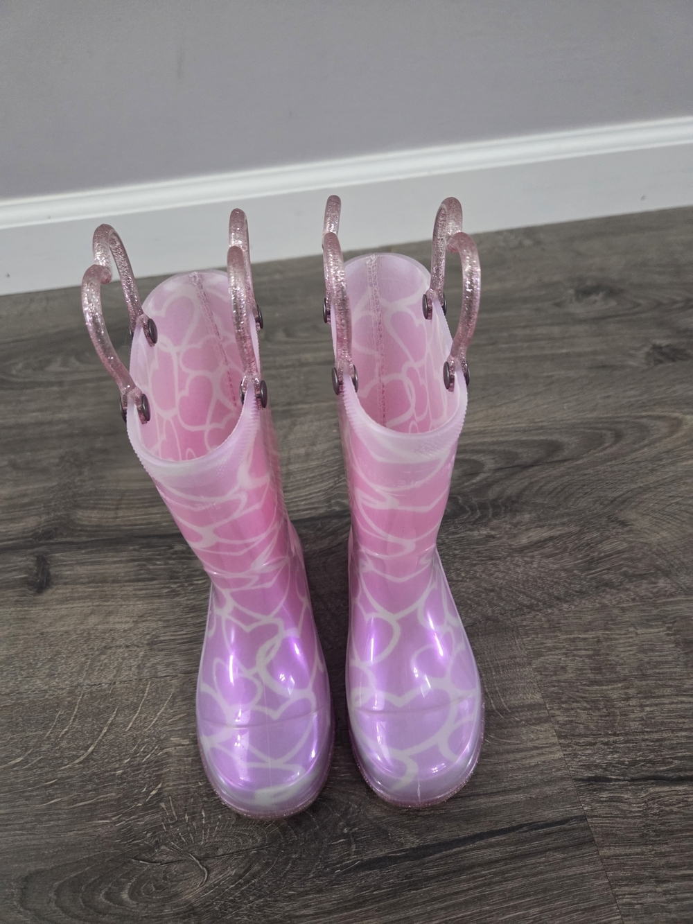 Western Chief Pink Heart Light Up Girls Rain Boots with Glitter Handles Size 7 - Picture 2 of 6